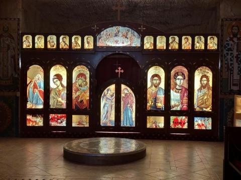 Stained glass in the underground Serbian Church